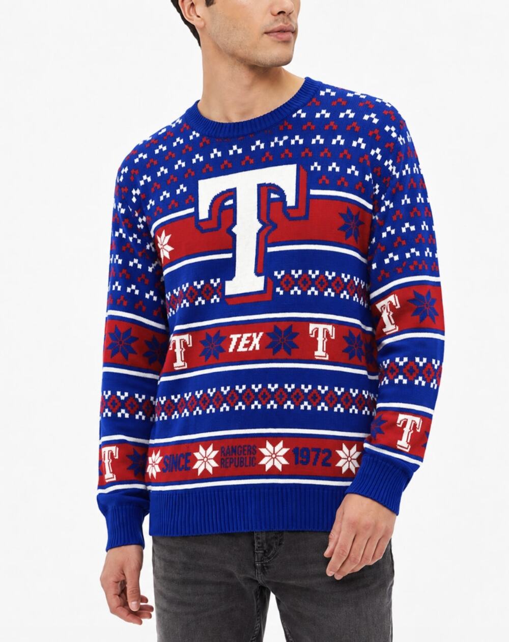 MLB GENUINE MERCHANDISE Men's Texas Ranger Crewneck Sweater Large Blue Red NWT